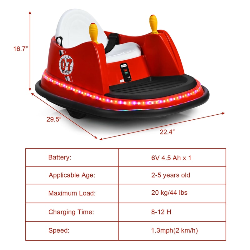 6V Electric Kids Ride On Bumper Car 360° Spin Race Toy with Remote Control