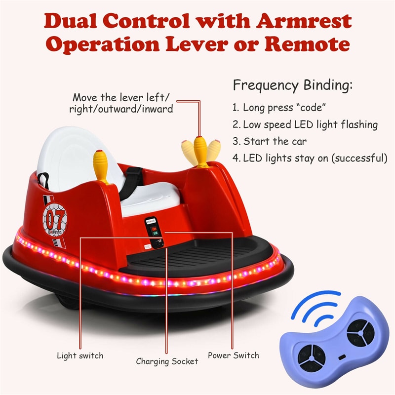 6V Electric Kids Ride On Bumper Car 360° Spin Race Toy with Remote Control