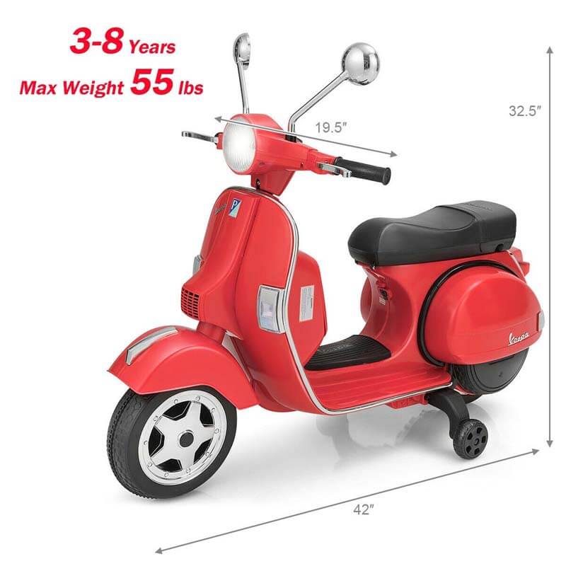 6V Kids Ride on Vespa Scooter Electric Motorcycle with Music and Lighting Effects