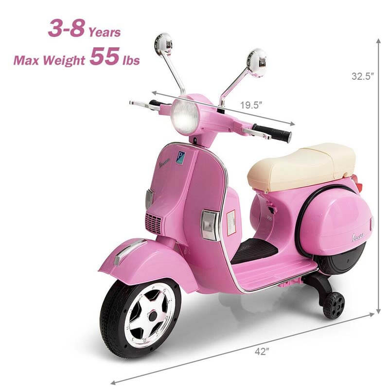 6V Kids Ride on Vespa Scooter Electric Motorcycle with Music and Lighting Effects