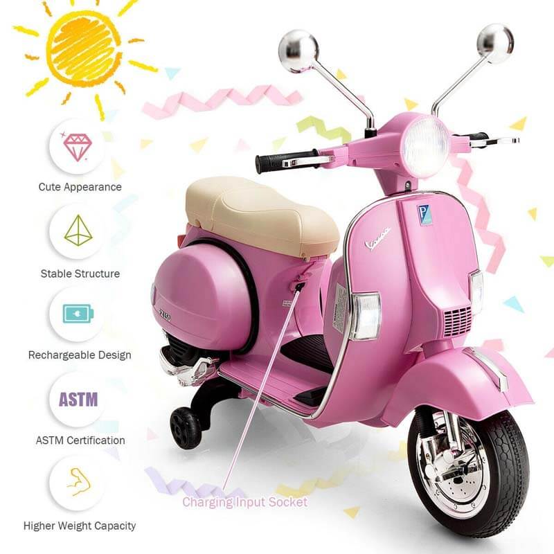 6V Kids Ride on Vespa Scooter Electric Motorcycle with Music and Lighting Effects