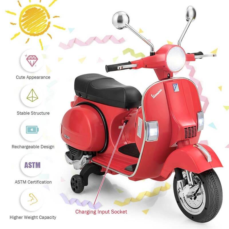 6V Kids Ride on Vespa Scooter Electric Motorcycle with Music and Lighting Effects