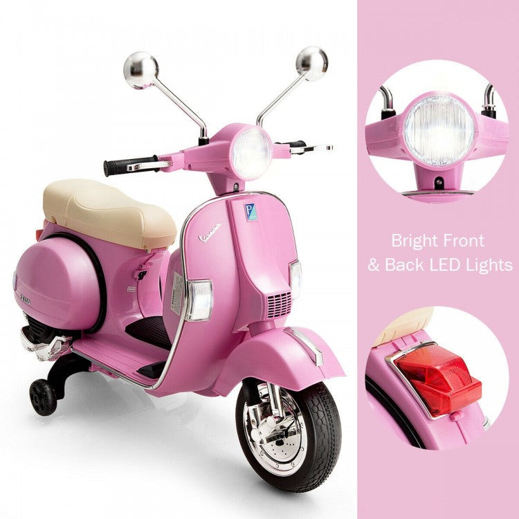 6V Kids Ride on Vespa Scooter Motorcycle with Headlight and Training Wheels