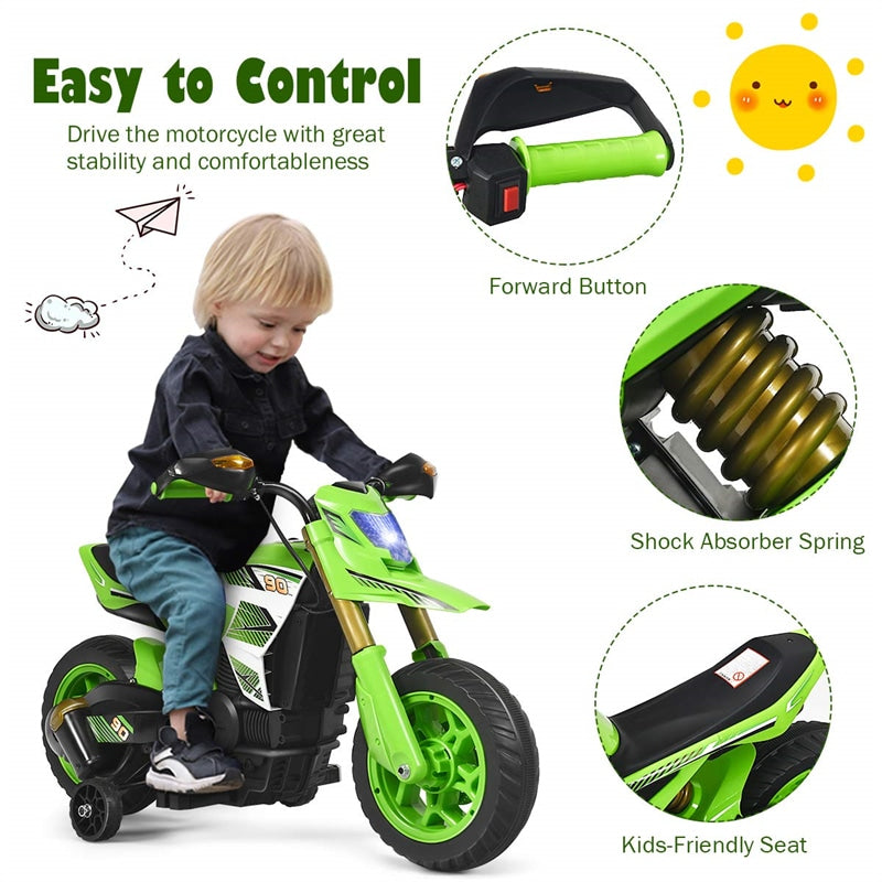 6V Electric Kids Ride-on Motorcycle Battery Motor Bike with Training Wheels LED Lights