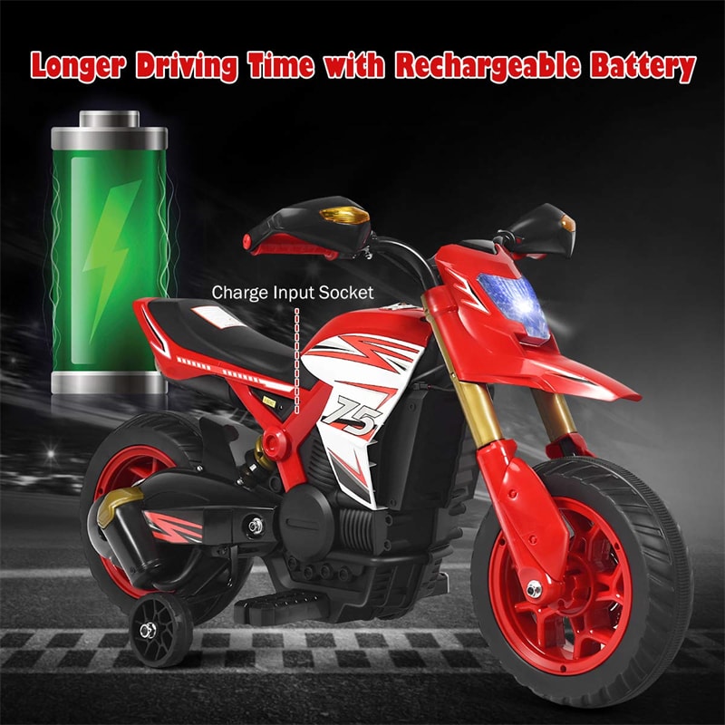 6V Electric Kids Ride-on Motorcycle Battery Motor Bike with Training Wheels LED Lights