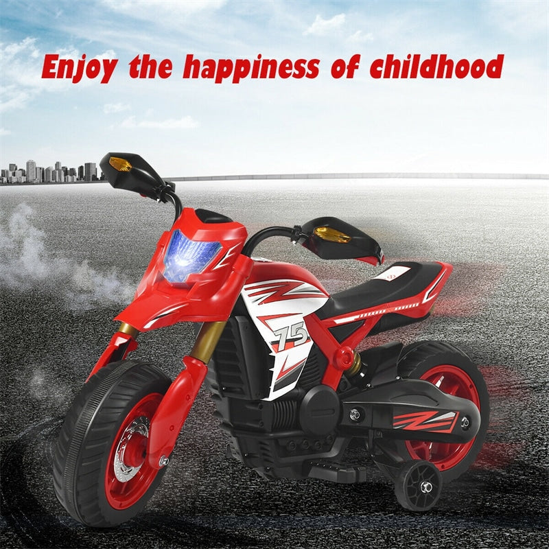 6V Electric Kids Ride-on Motorcycle Battery Motor Bike with Training Wheels LED Lights