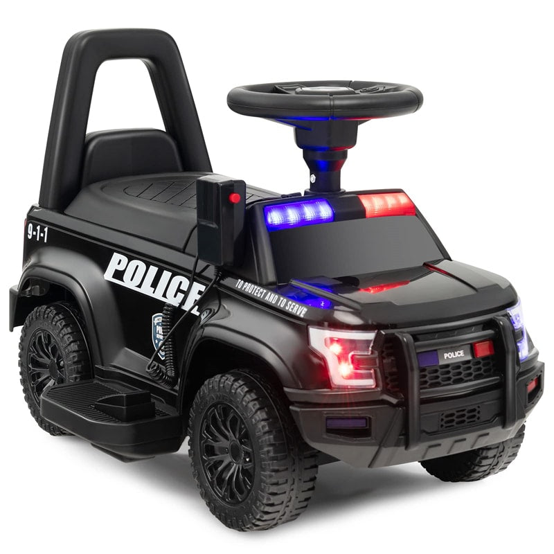 Kids Ride on Push Car 6V Electric Toddler Foot-to-Floor Police Push Car with Megaphone Lights Siren & Under Seat Storage