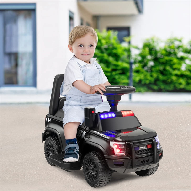 Kids Ride on Push Car 6V Electric Toddler Foot-to-Floor Police Push Car with Megaphone Lights Siren & Under Seat Storage