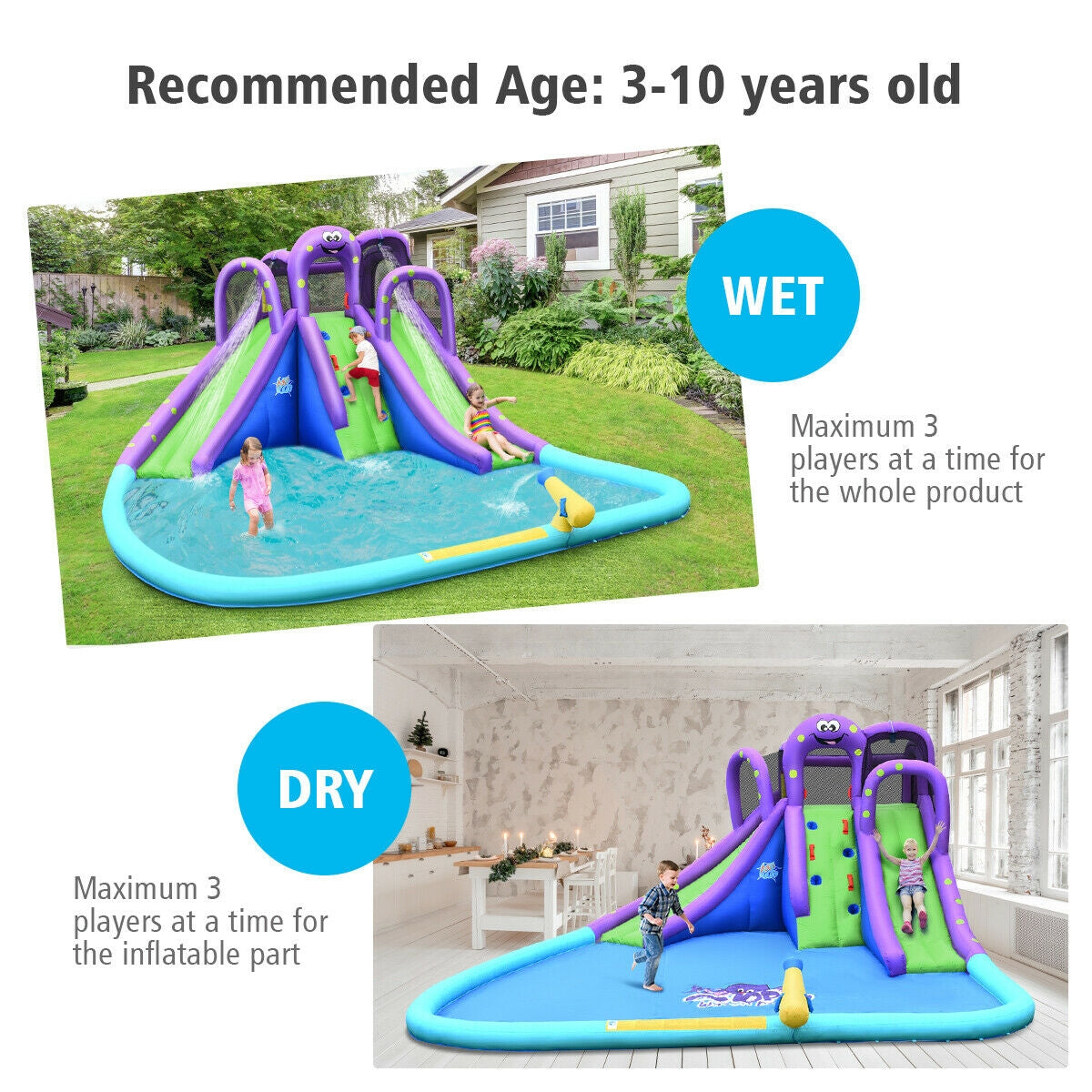 Inflatable Water Park Mighty Bounce House with Pool and 780W Blower