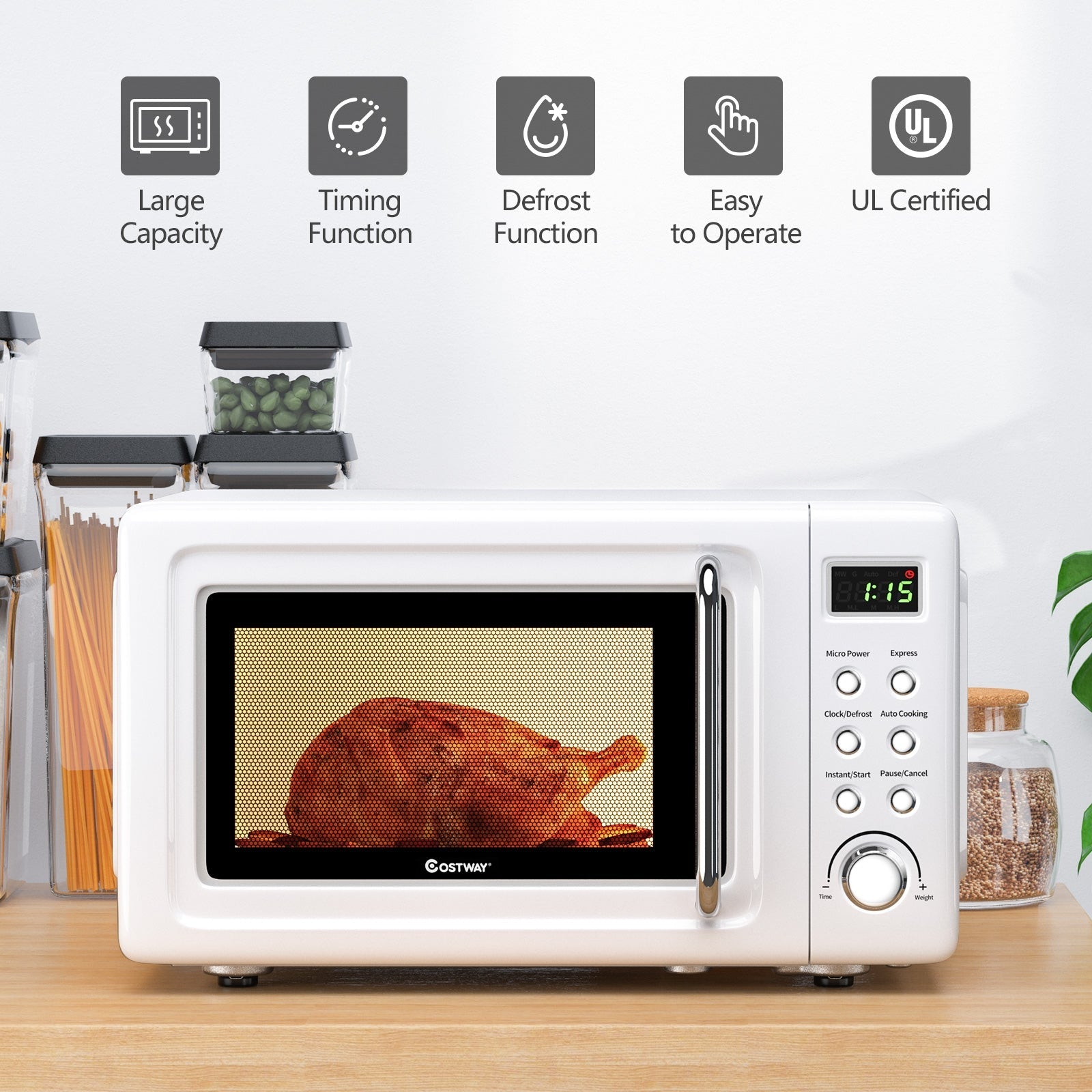 700W Countertop Microwave Oven with Auto Cooking Function and Child Lock Design