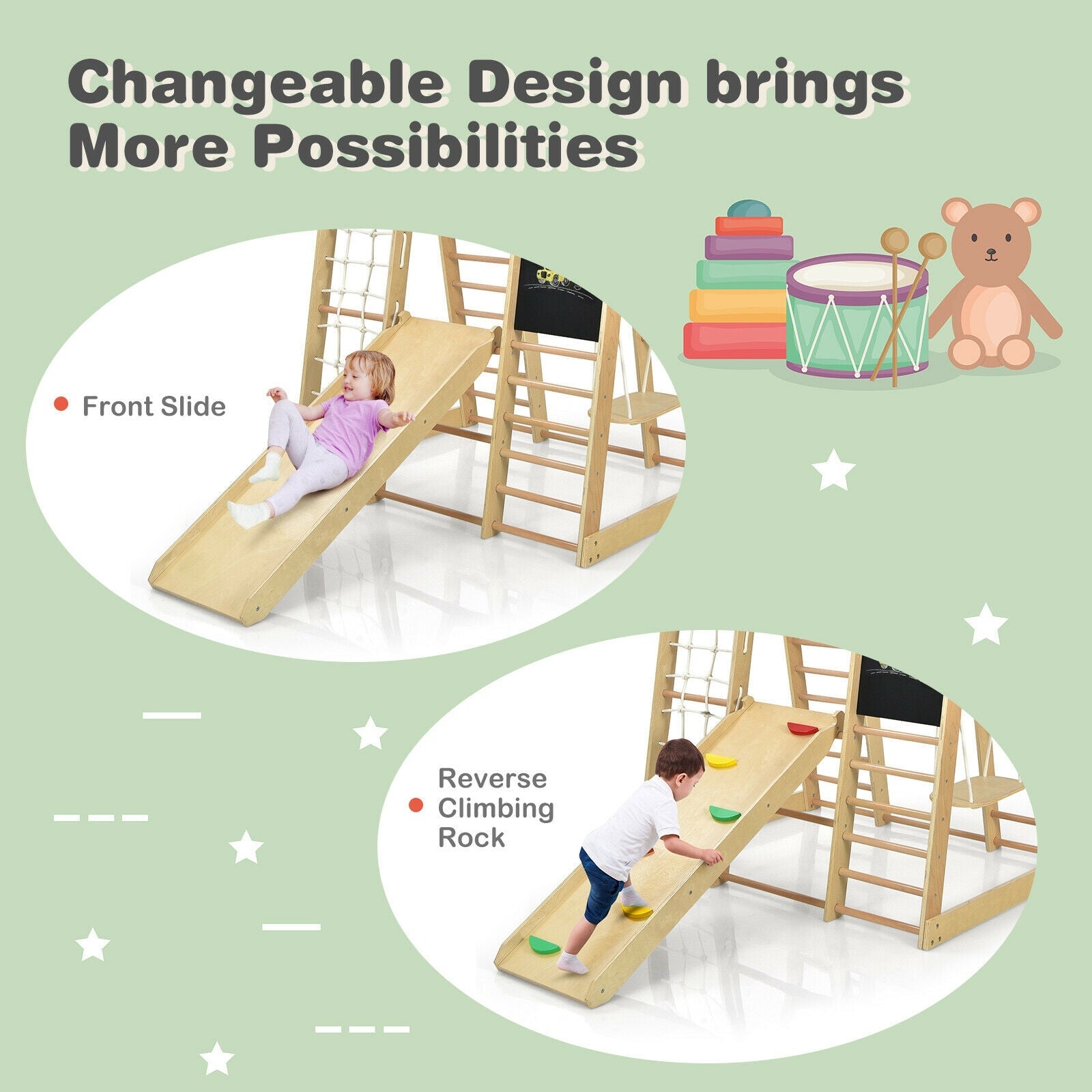 Indoor Playground Climbing Gym Wooden 8 in 1 Climber Playset for Children