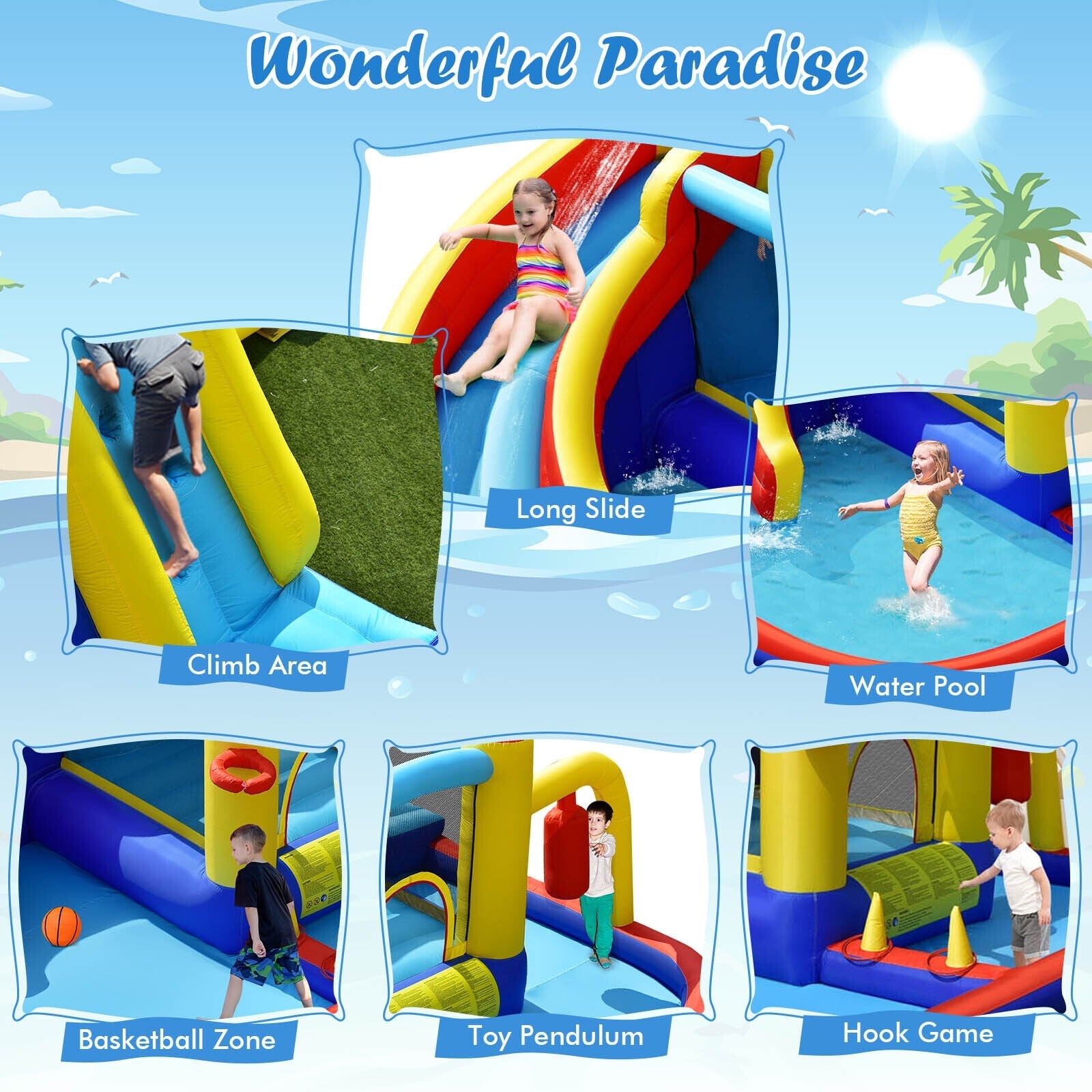 7-in-1 Inflatable Water Slide Bounce Castle Without Blower