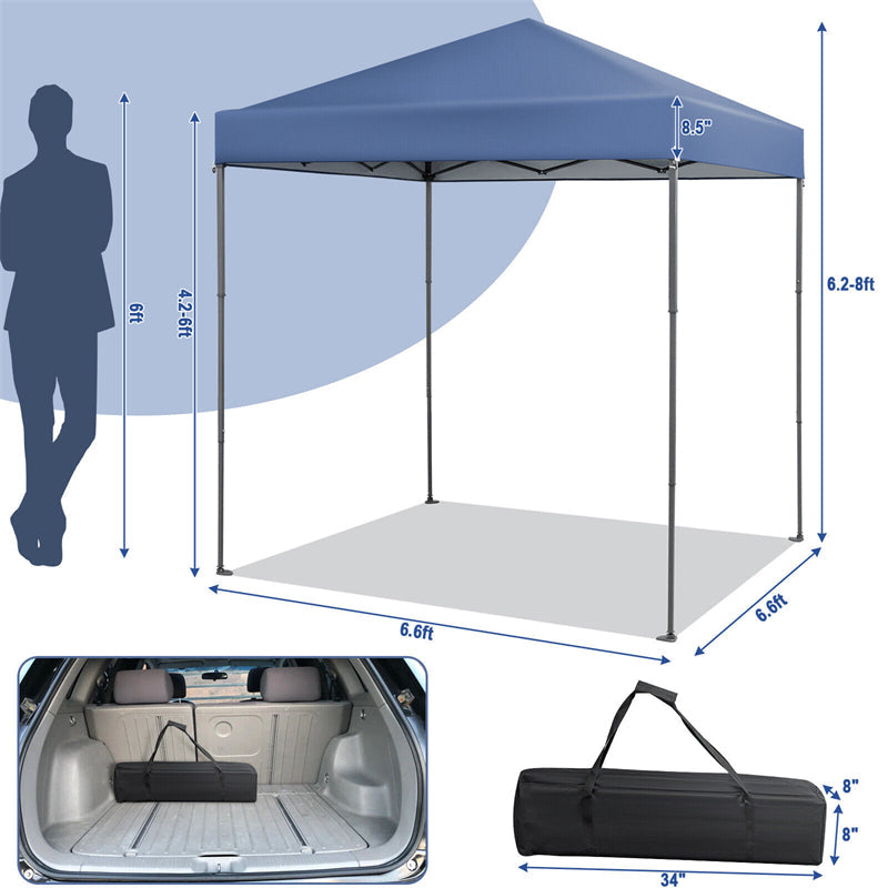 6.6' x 6.6' Pop Up Canopy 1 Person Setup Instant Canopy Tent Portable Outdoor Canopy with Center Lock & Carrying Bag