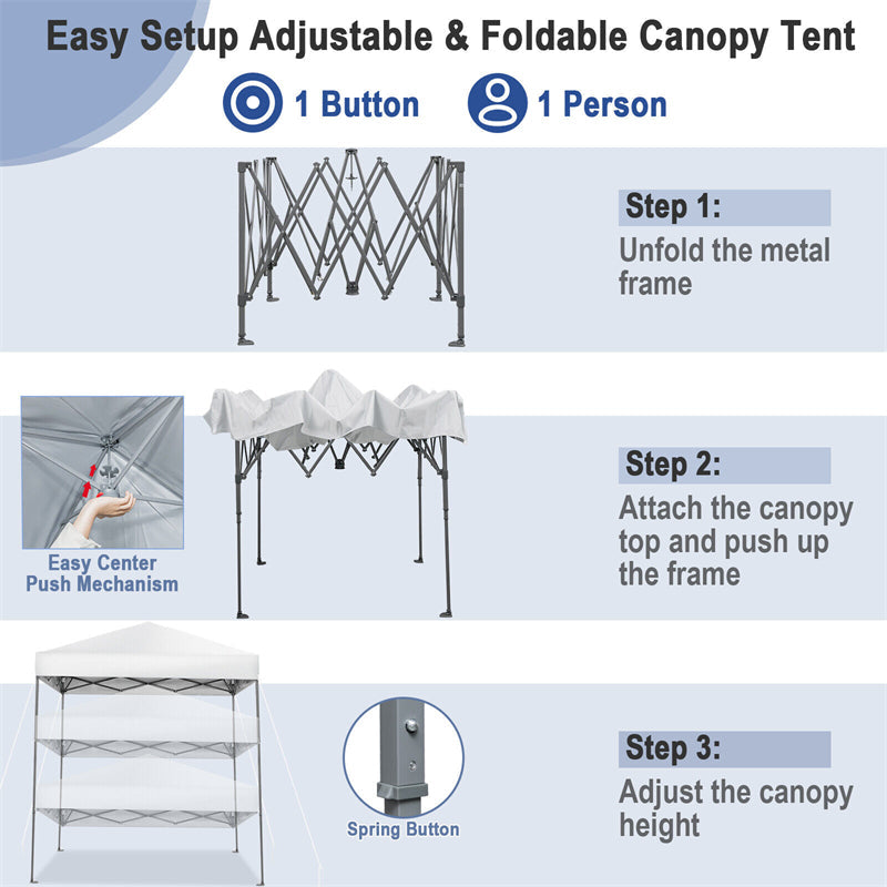 6.6' x 6.6' Pop Up Canopy 1 Person Setup Instant Canopy Tent Portable Outdoor Canopy with Center Lock & Carrying Bag