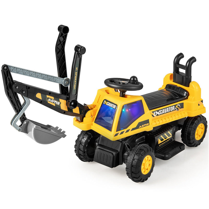 Kids Ride On Excavator 6V Battery Powered Ride On Bulldozer Loader Digger Toy Car Construction Vehicle with Under Seat Storage & Lights