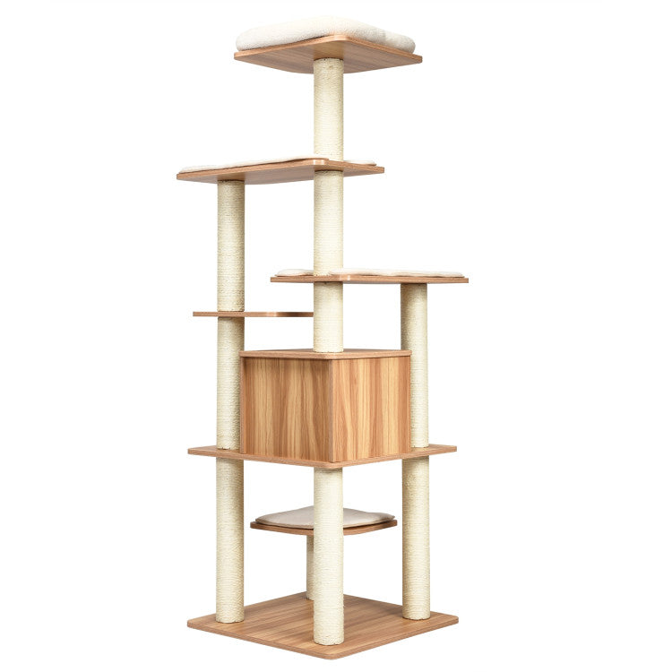 7-Layer Wooden Cat Tree Tall Cat Tower with Sisal Posts and Condo