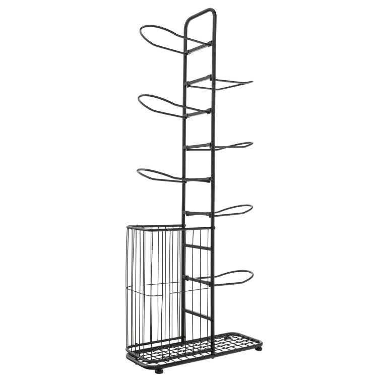 7-Tier Metal Basketball Storage Rack with Removable Hanging Rods and Side Ball Basket