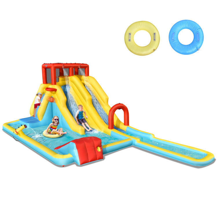 7-in-1 Inflatable Dual Slide Water Park Climbing Bouncer with 735W Air Blower