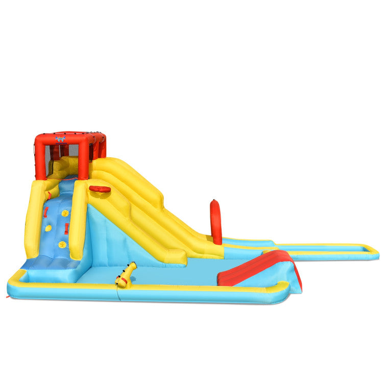 7-in-1 Inflatable Dual Slide Water Park Climbing Bouncer with 735W Air Blower