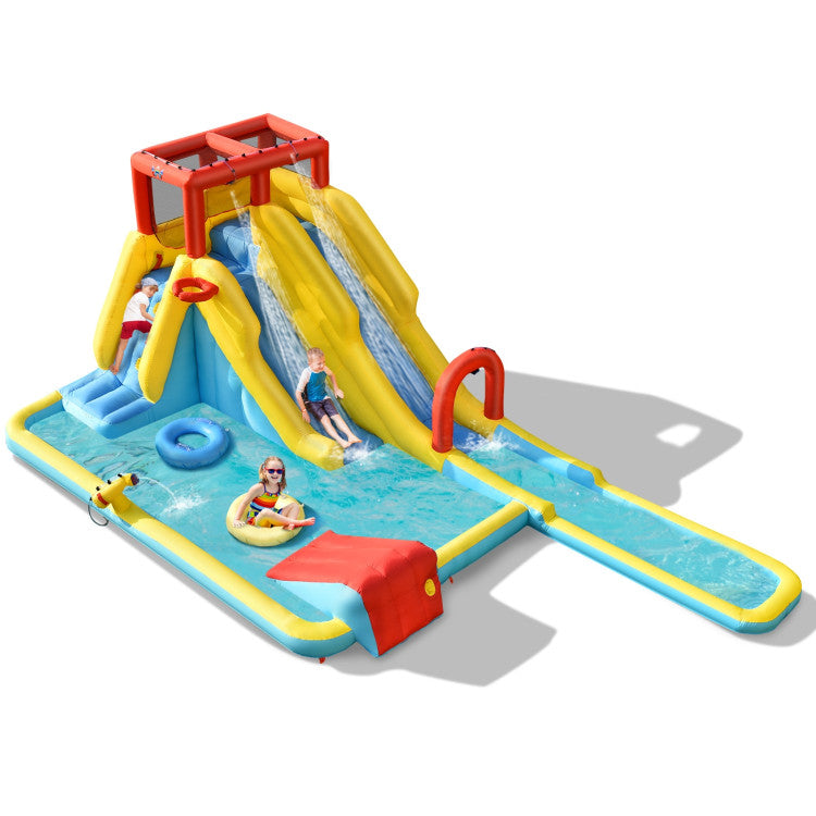 7-in-1 Inflatable Dual Slide Water Park Climbing Bouncer with 735W Air Blower