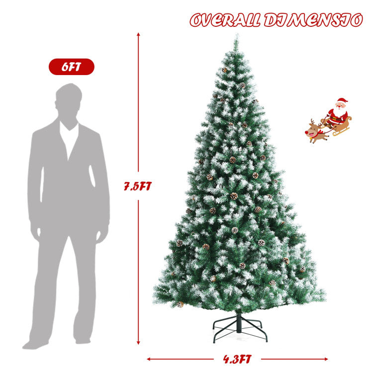 7.5 Feet Realistic Artificial Snow Flocked Christmas Tree with Pine Cones