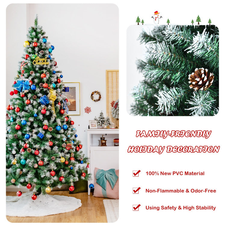 7.5 Feet Realistic Artificial Snow Flocked Christmas Tree with Pine Cones