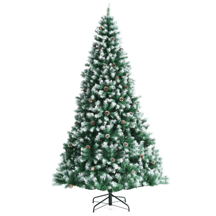 7.5 Feet Realistic Artificial Snow Flocked Christmas Tree with Pine Cones