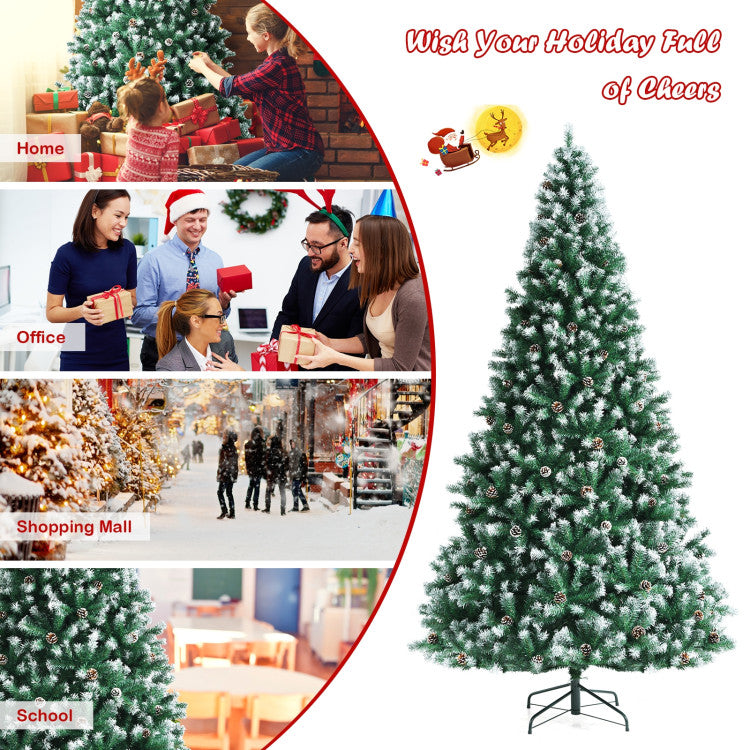 7.5 Feet Realistic Artificial Snow Flocked Christmas Tree with Pine Cones