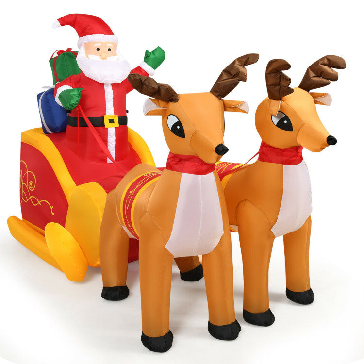 7.5 Feet Waterproof Outdoor Inflatable Santa with Double Deer and Sled with LED Lights