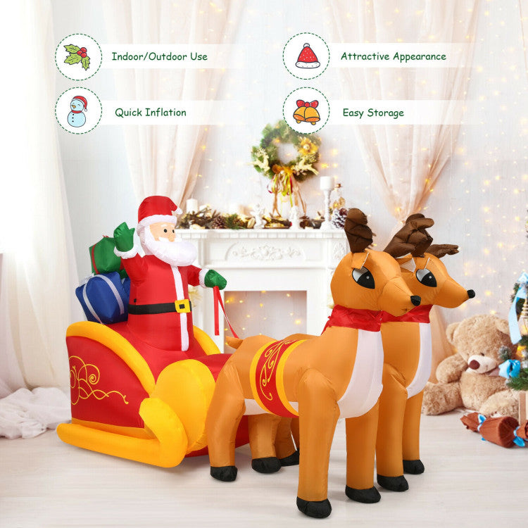 7.5 Feet Waterproof Outdoor Inflatable Santa with Double Deer and Sled with LED Lights