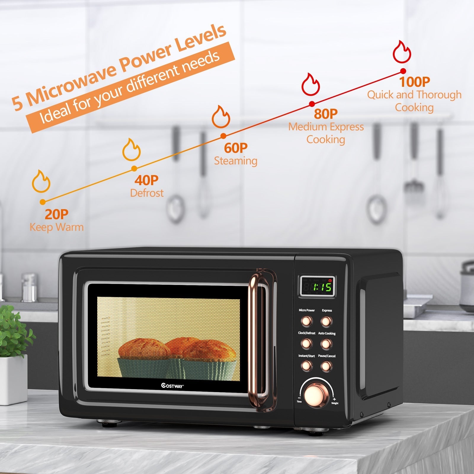 700W Countertop Microwave Oven with Auto Cooking Function and Child Lock Design