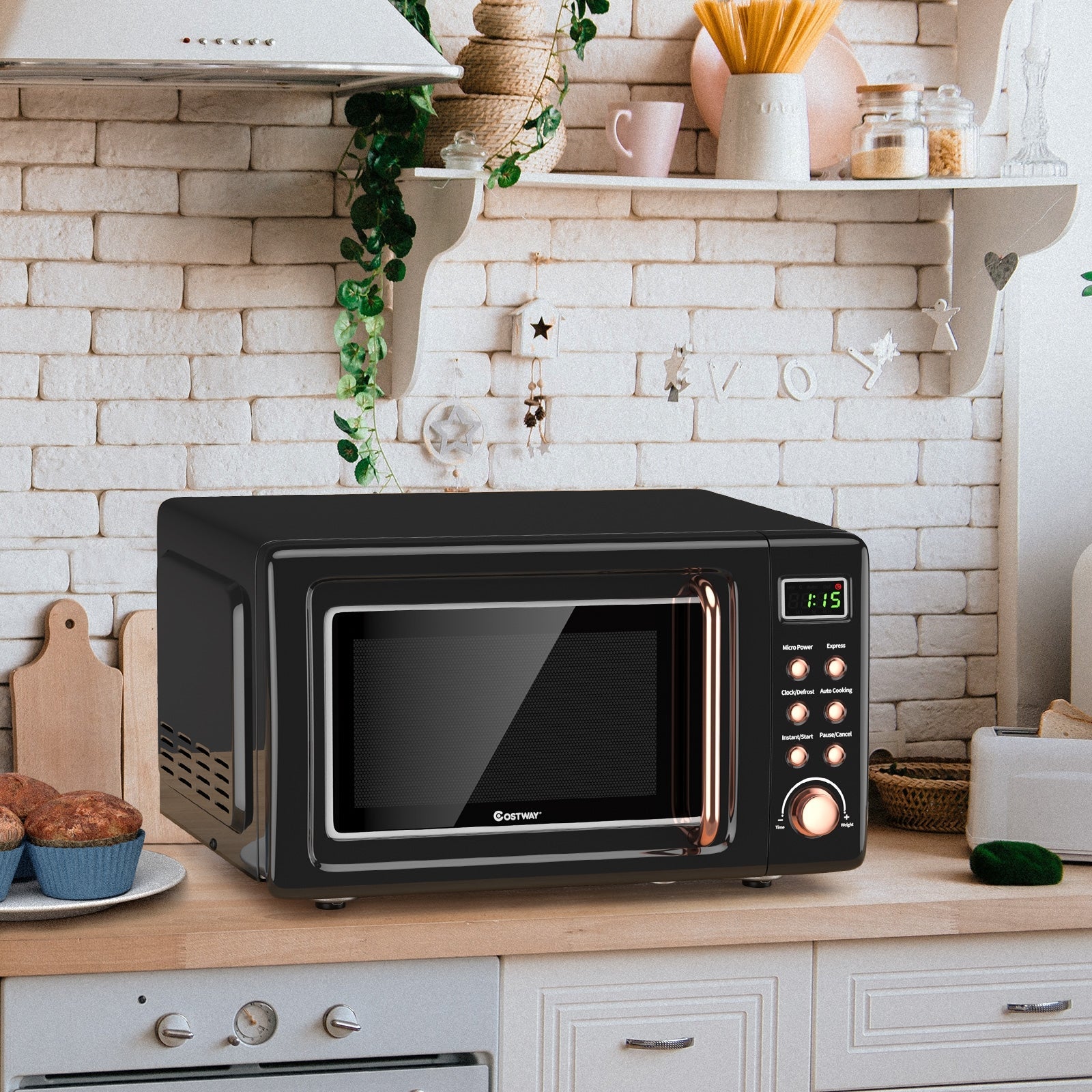 700W Countertop Microwave Oven with Auto Cooking Function and Child Lock Design