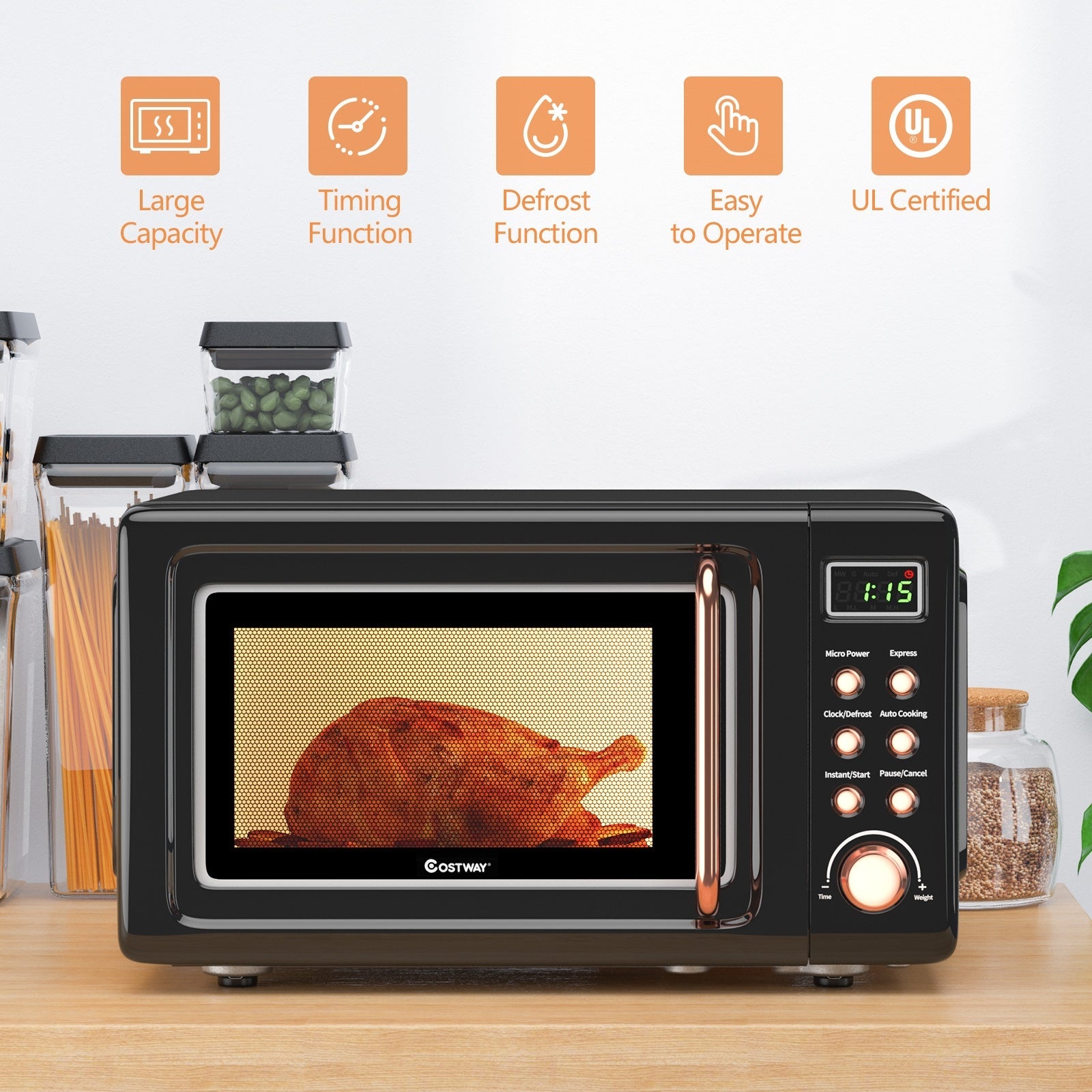 700W Countertop Microwave Oven with Auto Cooking Function and Child Lock Design