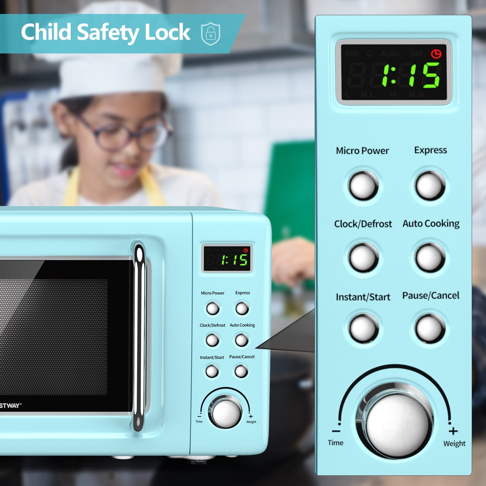 700W Countertop Microwave Oven with Auto Cooking Function and Child Lock Design