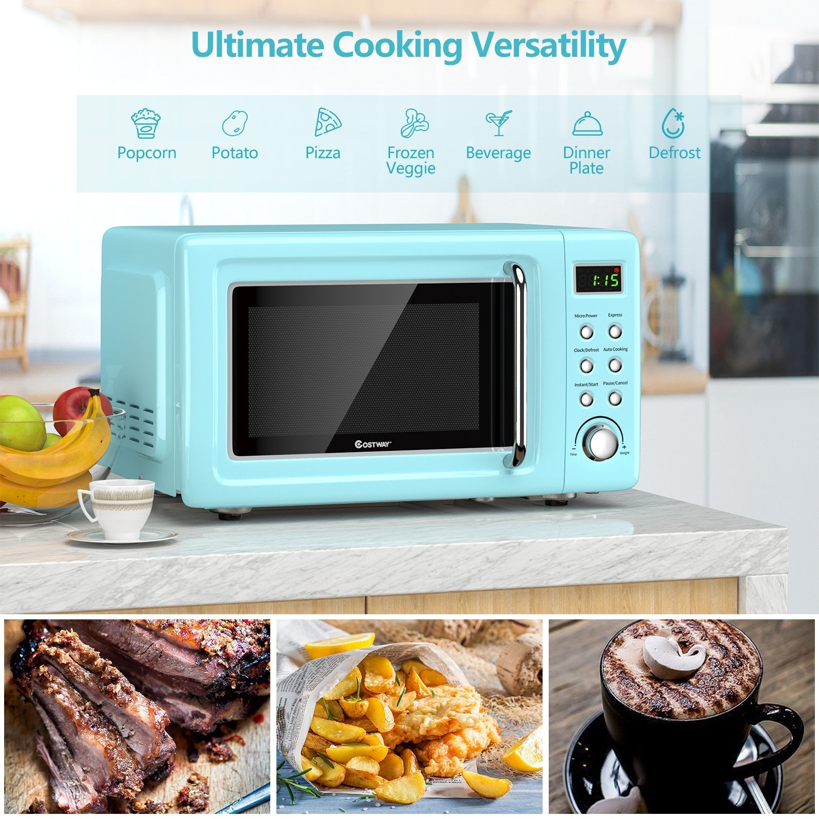 700W Countertop Microwave Oven with Auto Cooking Function and Child Lock Design