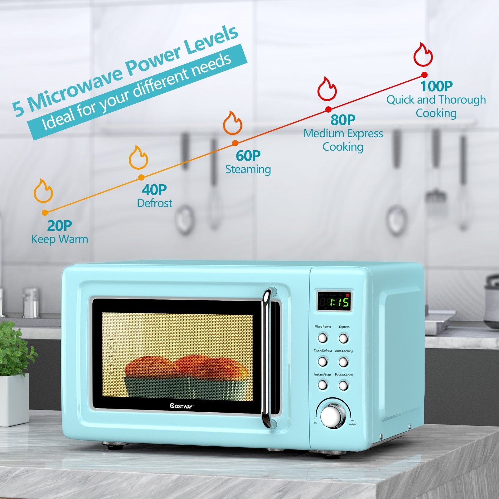 700W Countertop Microwave Oven with Auto Cooking Function and Child Lock Design