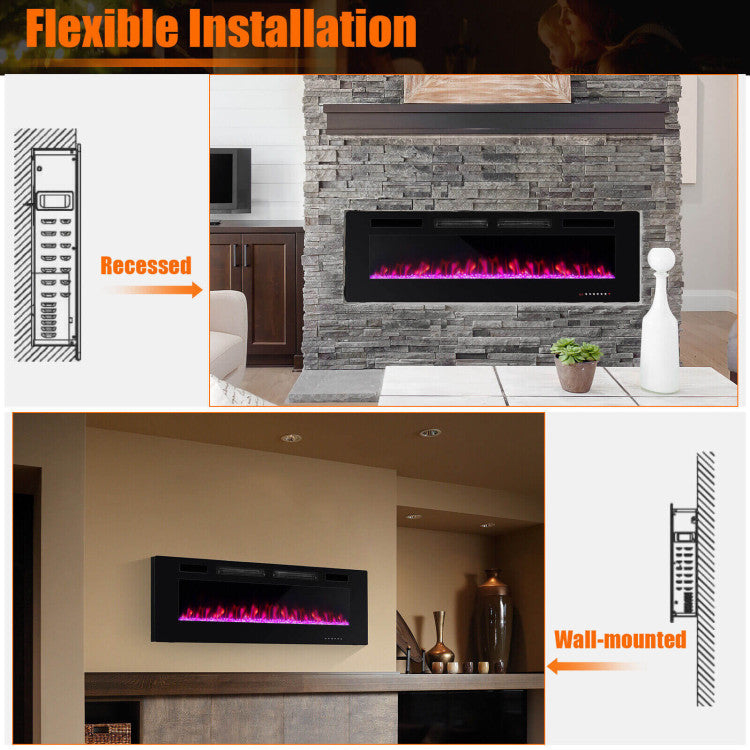 42/50/60/72 Inch 5100 BTU  Ultra-Thin Electric Fireplace with Decorative Crystals