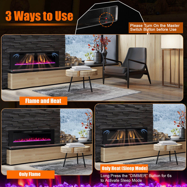 42/50/60/72 Inch 5100 BTU  Ultra-Thin Electric Fireplace with Decorative Crystals