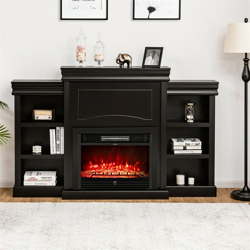 70" Modern Fireplace TV Stand Freestanding Fireplace Mantel with Storage Cabinet for Living Room Bedroom