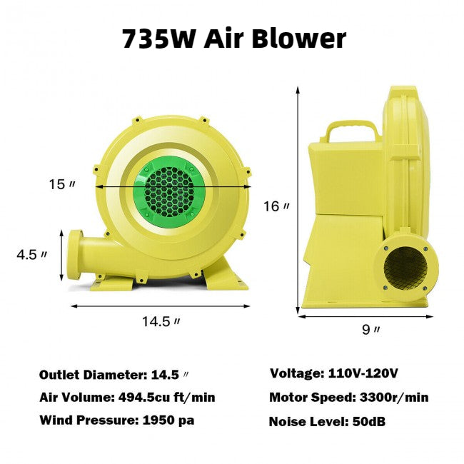 735W 1.0 HP Air Blower Pump Fan for Inflatable Bounce House
