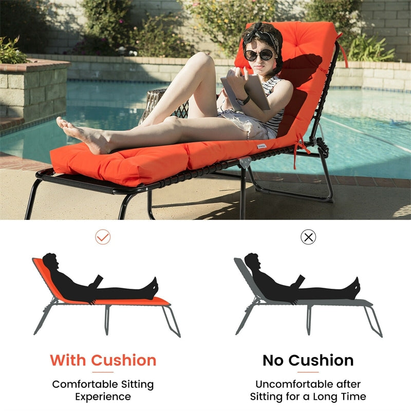 73" Outdoor Lounge Chaise Padded Cushion with String Ties