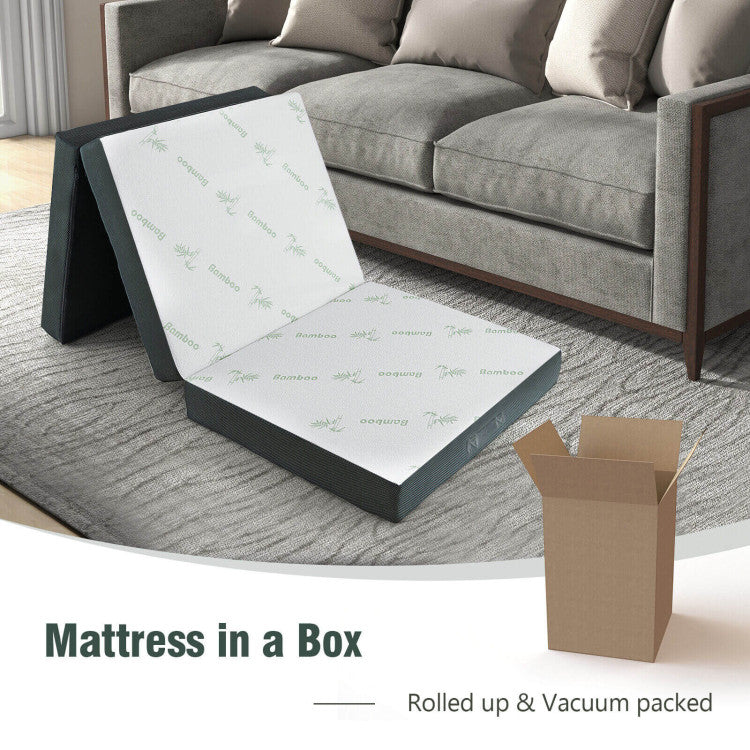 76 x 31 x 4 Inch Tri Folding Foam Mattress with Bamboo Fiber Cover for RV and Bedroom