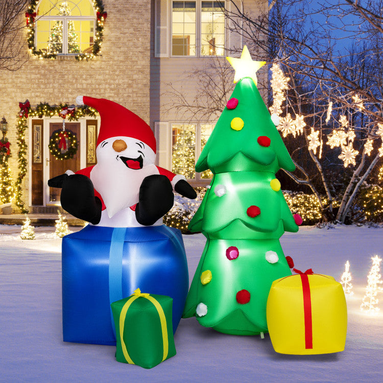 7 Feet Lighted Santa Claus and Christmas Tree with Inflatable Gift Boxes