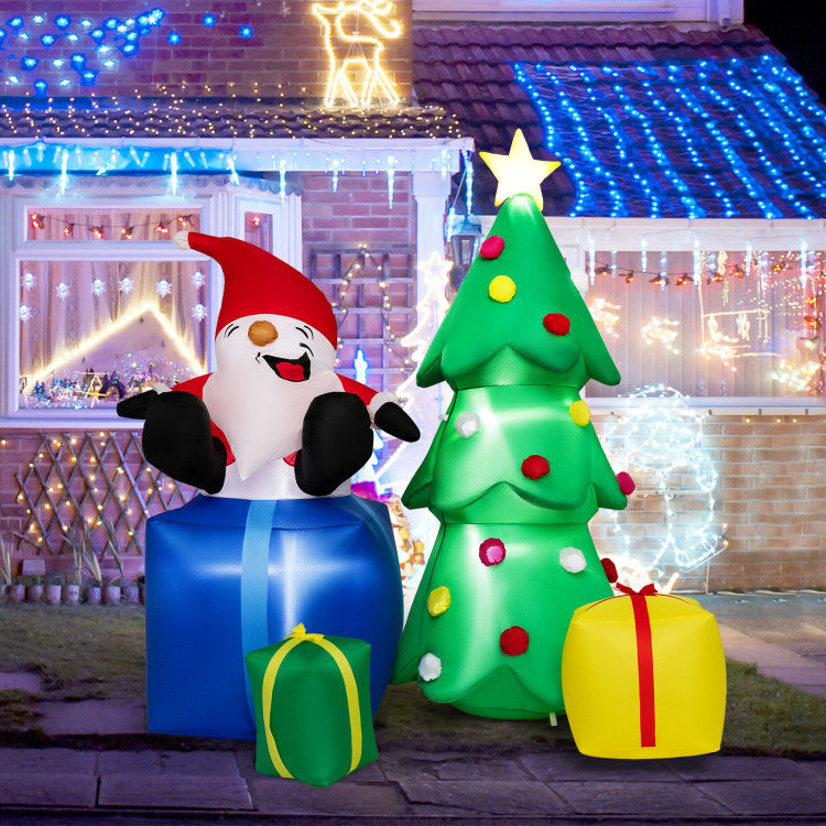 7 Feet Lighted Santa Claus and Christmas Tree with Inflatable Gift Boxes