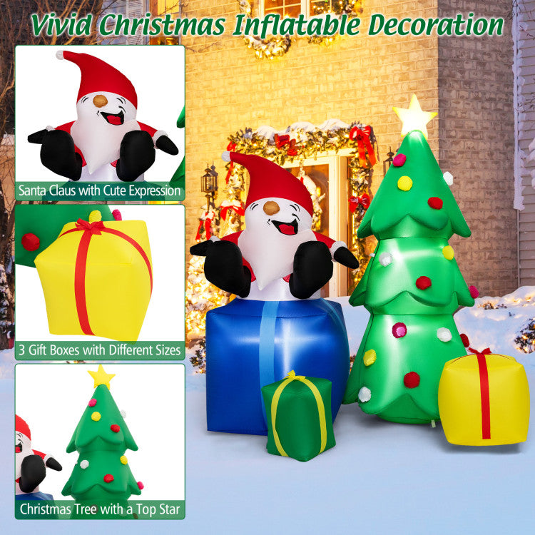 7 Feet Lighted Santa Claus and Christmas Tree with Inflatable Gift Boxes