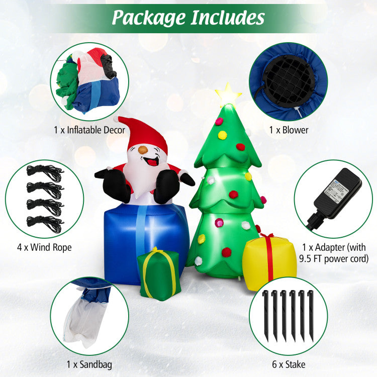 7 Feet Lighted Santa Claus and Christmas Tree with Inflatable Gift Boxes