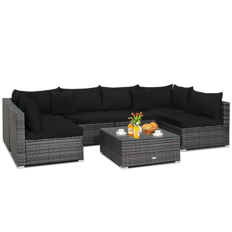 7 Piece Wicker Modular Outdoor Sectional Rattan Patio Sofa Set with Cushions & Coffee Table