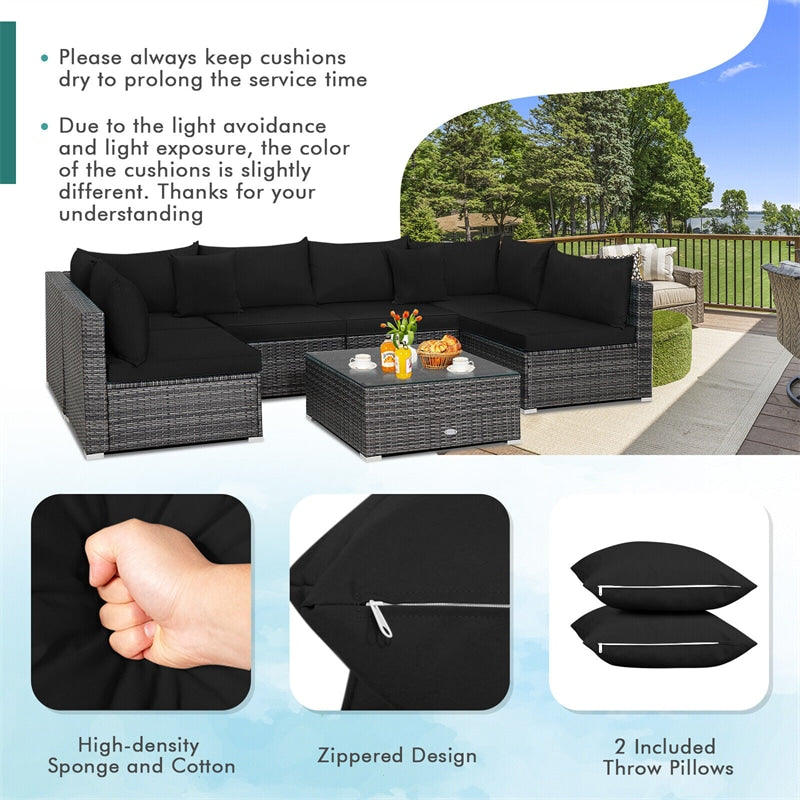 7 Piece Wicker Modular Outdoor Sectional Rattan Patio Sofa Set with Cushions & Coffee Table