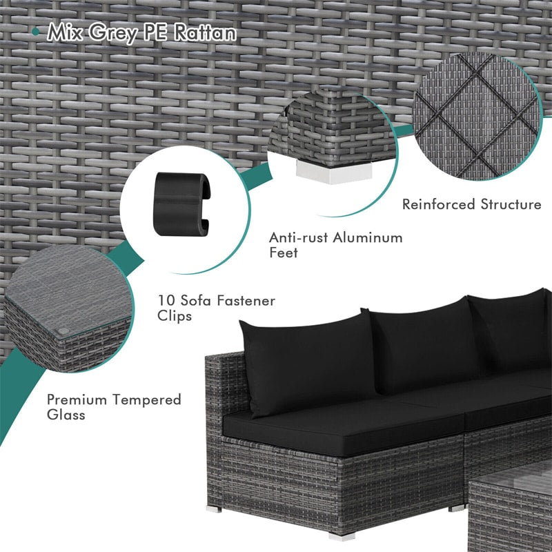 7 Piece Wicker Modular Outdoor Sectional Rattan Patio Sofa Set with Cushions & Coffee Table