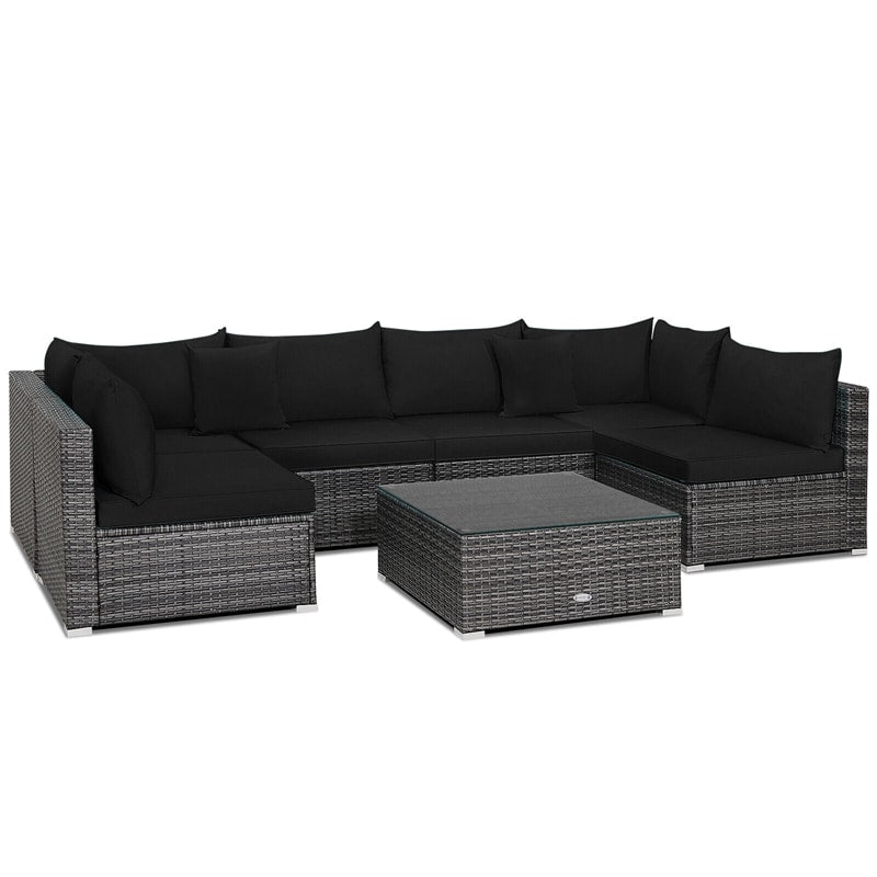 7 Piece Wicker Modular Outdoor Sectional Rattan Patio Sofa Set with Cushions & Coffee Table